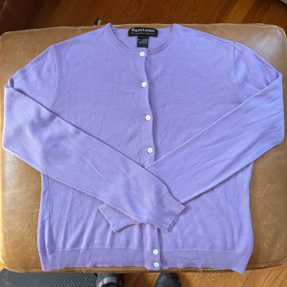 Ralph Lauren Women's Purple Sweater cardigan vintage large light weight spring w